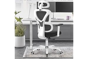 DoChair Krzesło biurowe, ergonomiczne krzesło biurowe z podparciem lędźwiowym i podłokietnikiem 3D, maksymalnie oddychające, wysokie oparcie 150 kg białe