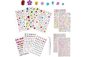 iJiZuo 3500pcs Gem Stickers with Pick Up Tweezer, 10 Sheets Stick on Gems Jewel Stickers Self-Adhesive Rhinestone, for DIY Nail Crafts Jewel Clothes Makeup,White
