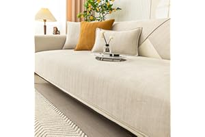 LINGKY Herringbone Chenille Fabric Furniture Protector Sofa Cover 1 2 3 Seater, Non-Slip Sofa Slipcovers for Corner L Shape, Thick Textured Sofa Cushion Covers Furniture Protector (Beige,90x160cm)