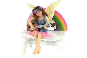 GlitZGlam Megan la Fata Arcobaleno con la Panchina Arcobaleno – una Statuina di Fata in Miniatura per il tuo Giardino Fatato firmato