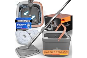 Alanberg® set mocio lavapavimenti con secchio- 2 scomparti per acqua pulita e sporca,mocio autostrizzante con manico telescopico e panni in microfibra