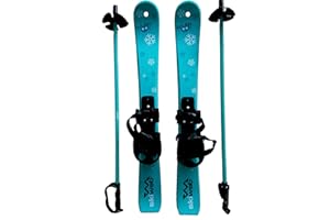 SKIWEB Kids First Plastic Snow Skis & Poles Age 2-4 with Bindings - Fun Beginner Skis 90cm