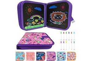 Funkprofi Erasable Coloring Book for Kids, Portable erasable Graffiti Drawing Book,Erasable Doodle Books for Kids 14 Pages Reusable Drawing Board with 12 Colored Pencils,Purple