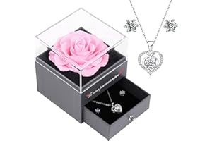 Eaprala Regalos Rosa Eterna con Conjunto de Joyas Te Amo para Siempre Un PRegalo Mujeres, Ideas de Regalos para Mamá, Regalo de Cumpleaños,Regalo Aniversario Mujer(Rosa)