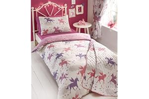 PRICE RIGHT HOME Kidz Club Divine Unicorn Duvet Quilt Cover and Pillowcase Bed Set for Girls, Reversible Design-Pink/White, Polyester-Cotton, Single