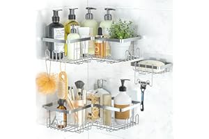 PNNP Duschablage Ohne Bohren Ecke: Duschregal Silber - Badezimmer Regal Edelstahl mit Seifenschale 3 Stück Selbstklebend Shampoo Halterung für Dusche