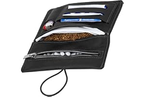 SIMARU Porta Tabacco in Vera Pelle Astuccio Grigio con Scomparti per Cartine, Filtri e Accendino - Lavorato a Mano, Pratico e Stiloso. (Nero)