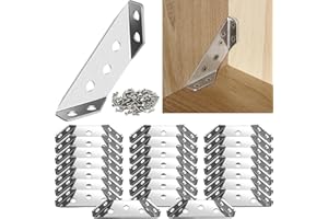 BGOBTY Staffe Angolari per Legno,Staffa Angolare Connettore Angolare Universale,Support triangolari in acciaio inox,connettori angolari per mobili,per il rinforzo e il restauro di mobili,tavoli (24 pezzi)
