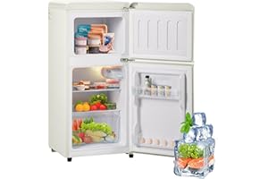Oslghy Frigorífico Mini 60L, Frigorifico Pequeño con Congelador (22L+38L), Frigorifico Combi con LED luz, 88,8x45,5x42 cm Frigorífico no Frost con Estantes Ajustables, 102 kWh/año, -27°C∽13°C (White)