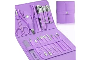 LEIPPLE Manicure Set Professional Nail Clippers Pedicure Kit, 16 pcs Stainless Steel Nail Care Tools Grooming Kit with Luxurious Travel Leather Case for Thick Nails Men Women Gift (Violet)
