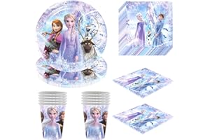 DHAEY Eisprinzessin Geburtstags Partygeschirr Set, 40 Stück Eiskönigin Partyzubehör für 10 Gäste Teller Becher Servietten Kindergeburtstag Party Decoration