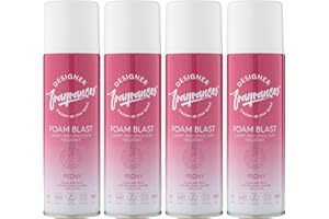 Designer Fragrances 4 Pack Peony Carpet & Upholstery Freshener Foam Blasts - For Carpets, Sofas, Cushions, Car Seats – Lasting Smell, Spray on Foam – Deodorise & Neutralise Odours – 300ml