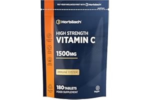 HORBÄACH Vitamin C Tablets 1500mg | 180 Count | High Strength Vitamin C as Ascorbic Acid | Suitable for Vegetarian and Vegan | by Horbaach