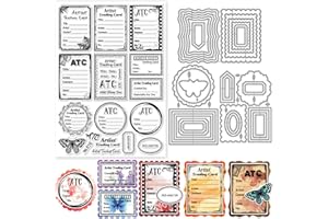 GLOBLELAND Ensemble de Tampons Transparents ATC Cards et de Matrices de Découpe de Cadre en Dentelle D'Étiquette Vintage pour le Scrapbooking DIY la Création de Cartes D'Albums Photo