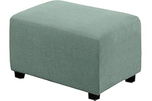 BXFUL Funda Otomana Funda de Reposapiés de Sofá Jacquard Funda de Puf Elástica Cubierta Protectora para Taburete Rectángulo con Parte Inferior Elástica (X-Large,Frijol Verde)