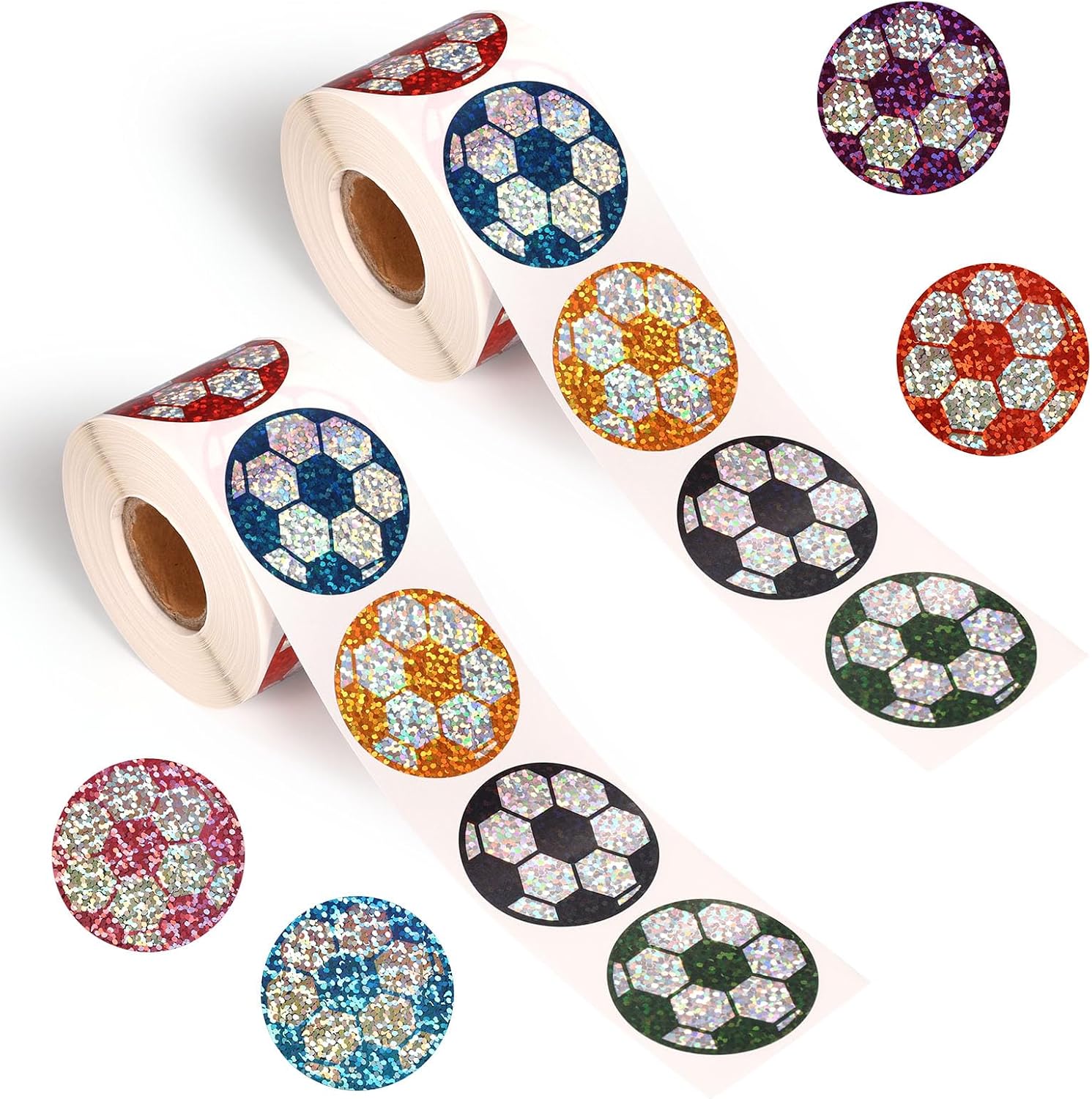 Penitue 1000uds Pegatinas Fútbol, 3,8cm Pegatinas Balones Futbol Calcomanías Holográficas Multicolores para Portátiles Fundas de Teléfono Álbumes Recortes Botellas de Agua