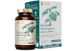 NATURE BASICS Capsule di incenso biologico - 180 capsule ad alto dosaggio / 500 mg di estratto di incenso biologico per dose giornaliera/Integratore alimentare ayurvedico di alta qualità/Vegano e sostenibile