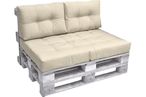 Beautissu Set de 2 Coussin Dossier Palette Euro 60x40 cm ECO Elements – Confortable Coussin Lounge Extérieur & Intérieur pour Jardin Canape Banquette – Beige
