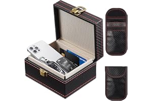 Holtrae Boîte Anti RFID & Lot de 2 Signal Blocage Faraday Pochette Sac,Protecteur Antivol pour Porte-Clés,Anti-Hacking Protection Contre Le Vol,pour Les Clés de Voiture Carte de Crédit,115 x 92 x 65mm