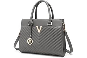 Miss Lulu Handbags for Women, Chic V-Quilted Ladies Top Handle Bags with Golden Hardware, Large PU Leather Tote for Work School Travel