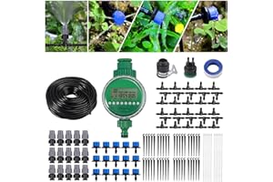 CAMWAY Irrigation System 25M/82ft 4mm Include Watering Timer, Garden Automatic Watering Kit, Easy Drip Micro Kit for Garden Greenhouse Hanging Baskets