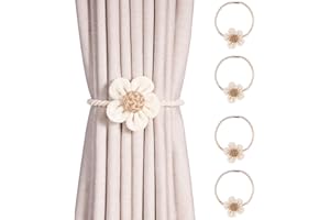 BLUWEET Magnetische Vorhang Raffhalter 4 Stück, Kameli Vorhanghalter Gardinen Clip für Vorhänge Boho Deko, Gardinenhalter Zugband, Gardinen Seil Beige für Haus Dekoration