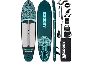 EGGORY Tabla de Remo Inflable, Tabla de Surf de Remo Extra Ancha, Tabla de Surf con Aleta extraíble, Remo Flotante, Bomba de Mano, Bolsa Impermeable, Tabla de Viaje