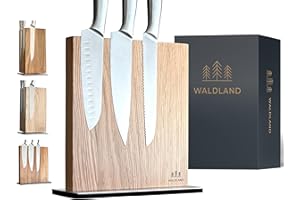 WALDLAND Bloc à couteaux magnétique de qualité supérieure sans couteaux - En bois de chêne élégant et robuste - Porte-couteaux magnétique pour couteaux - Bloc en bois