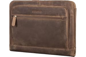 STILORD 'Elton' Dokumententasche Leder Konferenzmappe A4 Schreibmappe 13,3 Zoll Aktenmappe Große Dokumentenmappe mit Reißverschluss Vintage Echtleder, Farbe:mittel - braun