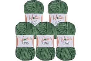 ‎WOLLIDU Wollidu Gina Chenille Garn zum Stricken und Häkeln 5 x 100g/120m Set 100% Polyester - Grün