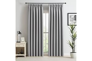Beauoop Pencil Pleat Blackout Curtains for Living Room 72 inch Drop Grey Curtains for Bedroom Rod Pocket Light Blocking Thermal Insulated Drapes Window Treatment 2 Panels, W90 x L72