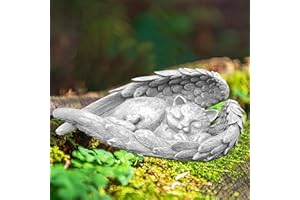 MPLEHDA Cat Memorial Statue, Angel Wings Ornament Cat Angel Statue, Commemorative Stone Statue for Cat, Cat Memorial Gifts, Resin Pet Memorial Stone, Angel Wings Figurine to Honor Cherished Pets