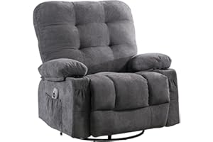 Bosmiller Relaxsessel mit Liegefunktion Massagesessel Oversize Fernsehsessel 360°Drehbarer Liegesessel Heizung Verstellbar Sessel Stoff