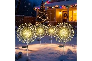 BLAKAPOO Luci Solari Giardino Esterno, Fuochi d'artificio Solari 150LEDs, 8 Modalità, IP65 Impermeabile Dandelion Luci Solari per Patio Balcone Sentiero Prato Matrimonio Decorative, Bianco Caldo, 4 Pezzi