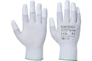 Portwest A198 Antystatyczna Rękawica Ochronna z PU na Końcówkach Palców Szara, XL