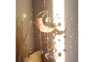 ZUHK Moon Sun Catcher,Moon Crystal Dream Catcher,Meditation Crystal fit for Window Home Garden Decorations Room Car Garden Party Wedding Decor (Pink)