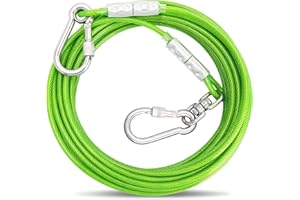 ZZOHAA Green Dog Tie Out Cable Lead With Steel Buckle,3/6/9/15m Dogs Runner Cable with Swivel Hook,Dogs Leash Run Tether for Yard Outdoor Camping,for Pets Up to 500 LB（3m）