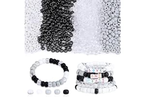 AWARDSEN 1000 Pcs Pony Beads, 6x9 mm Black Pony Beads Bulk Black Bead for Bracelet Making Necklace Weave Hair Braids Key Chains DIY Curtain Tie Backs Homemade Gifts