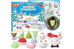 SEEYKEY Adventskalender 2024, 24 Mochi Squishies inklusive leuchtender Mochi Weihnachtsmann für Jungen Mädchen Kinder, verschiedene Überraschungen jeden Tag, ungiftig, wiederverwendbar, niedlich und liebensw