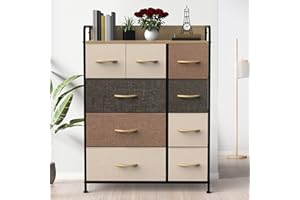 RCYNVIEW Elegante Cassettiera Camera da Letto in Tessuto a 9 Cassetti, Salvaspazio con Ampio Spazio Interno Facile da Installare, Settimino Ideale per Soggiorno Corridoio, Mix grigio rosa bianco