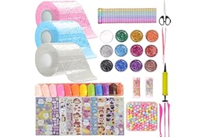 FFTANXS Set di 53 nanotape (5 cm x 3 m) + 50 pacchetti materiali deluxi, nano-band per alleviare lo stress e il divertimento, set di bolle per ragazze e ragazzi, feste (rosa + blu + bianco)