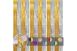 COSORO 3 piezas Cortinas Flecos de Aluminio Metálica Oro Plata,1mx2m Cortina Cumpleaños Metálica Láminas Reflejos Brillante Decoración Fondo Pared para Fiesta Cumpleaños Graduación,Bodas,Navidad Decorativa