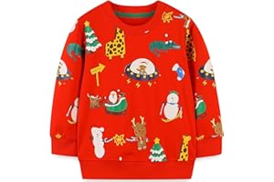 LANGUBABY Ragazza Felpa Senza Cappuccio Natale Cotone Manica Lunga Casual Pullover per Bambina 1-12 Anni