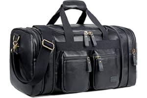 BAOSHA Wegańska skórzana torba podróżna, torba weekendowa, torba na noc, sportowa torba sportowa dla mężczyzn i kobiet HB-21, Czarny, Skórzana torba podróżna