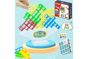 PKKP Tetra Tower Jeu de 64 pièces Tetris Balance Toy, empilable à bascule pour enfants, jeu amusant pour garçons et filles à partir de 3 ans