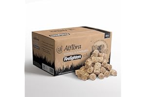 Alflora 200 pcs 2KG Premium Wood Wool Handmade Firelighters - 100% Natural, Eco-Friendly, Sustainable - Quick & Safe Lighting - Clean, Odourless, Longer Burning - Indoor & Outdoor Uses