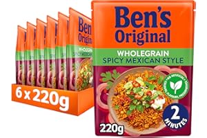 BEN'S ORIGINAL Wholegrain Brown Spicy Mexican Microwave Rice, Bulk Multipack 6 x 220g pouches