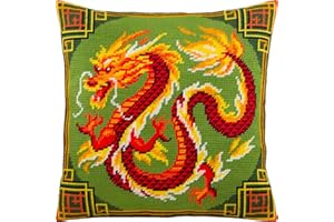 ‎BRVSK Brvsk Chinesischer Drache. Stickset mit bedruckter Gobelin (40 × 40 cm) Stickkissenset für kreative Inneneinrichtung Handarbeitsset für erwachsene Anfänger