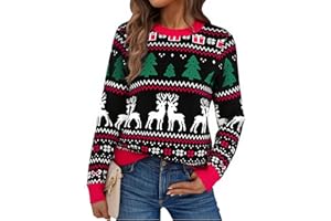 Litherday Maglione Natalizio Donna Maglioni Natalizi Invernale Ugly Christmas Sweater con Albero di Natale Fiocco di Neve e Elk