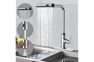 TEKXDD Grifo Cocina Extraible, Grifo Cocina en Cascada con 3 Modos de Ajuste, Giratorio a 360° Mezclador Monomando Fregadero con Caño Alto, Acero Inoxidable, Agua Frío y Caliente Regulable